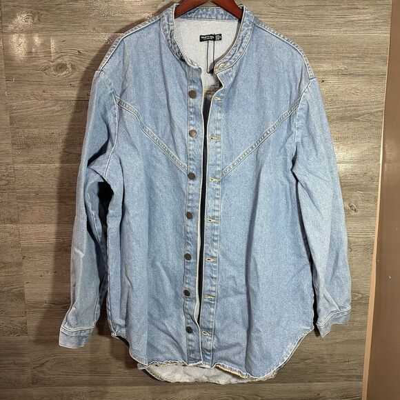 Nasty Gal Women's 12 Jean Jacket Light Wash Denim Button Front Oversized - Picture 1 of 10